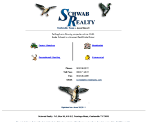 schwabrealty.com: Centerville,
Texas Realtor, Land for sale: Farms, Ranches, Hunting, Recreational,
Commercial, Residential Property - Schwab Realty
Land for sale Centerville, Texas: Ranches, Farms, Hunting, Recreation, Commercial, Residential Property; Anderson, Leon, Freestone, Houston, Madison, Robertson County