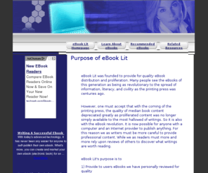 ebooklit.com: eBook Lit - There's a whole new world of eBook Literature online!
eBook Lit - eBook Literature online. Revolutionary information to shape your eBook publishing success. Whether you're a writer or a marketer, learn how to make eBooks great.