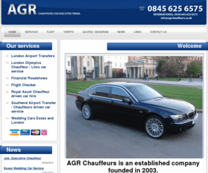 agrchauffeurs.co.uk: Chauffeurs - London - Essex - AGR Chauffeurs
London Chauffeur service London based in Chelmsford Essex and Canary Wharf Docklands, services include wedding cars, London airport transfers and chauffeurs from Stansted and London city airport.