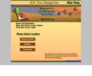 dosmargaritastn.com: splash
Party with us at one of three Dos Margaritas Mexican restaurants in Hendersonville, Gallatin, and Clarksville Tennessee for the best in authentic Mexican food and atmosphere.