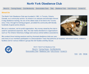 nyoc.ca: North York Obedience Club - About Us
Community Service, Not-For-Profit Dog Obedience Training Club, founded in 1961. Servicing North York and surrounding areas.