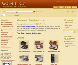 gavelsfast.com: GavelsFast - Gavel and Sound Block, Gavel Plaques, Free Brass Band Engraving
Best prices on gavels guaranteed. Free engraving with every gavel order. Large inventory of gavels, wooden gavels, soundblocks, gavel sets, wood cases, and novelty gavels.  Most gavels shipped within 24 hours.  