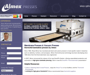 almex-online.com: Almex | Lamination Presses – Vacuum & Membrane Presses for Thermofoil Laminating
Shaw Almex Thermofoil Membrane Press website welcomes you!  Almex industrial presses include our laminating vacuum press, veneer membrane press, and rubber press.