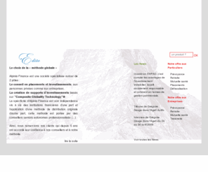 alpinia-finance.com: Alpinia-Finance
Alpinia-Finance est une société spécialisée dans le conseil en matière patrimoniale aux personnes privées comme aux entreprises.