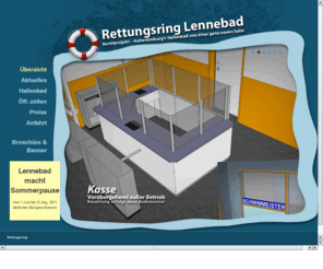 rettungsring-lennebad.de: Übersicht - Willkommen auf Rettungsring-Lennebad.de - Lennebad Hohenlimburg
Das Lennebad von einer ganz neuen Seite. Rettungsring-Lennebad.de ist die Webseite über das Hagen-Hohenlimburger Hallenbad mit vielen nützlichen Informationen - Ein Kunstprojekt - Große Sprünge erleben - Hagen's einziges Hallenbad mit 5 Meter Sprungturm, Kasse - Vorübergehend außer Betrieb - Bezahlung erfolgt beim Bademeister, Die Haartrockner - Mit diesen Föhnen trocknen Ihre Haare in Windeseile, Gastronomie - Lennebad-Restaurant/Café, Umkleiden/Schließfächer - 26 Einzelumkleiden - 2 Gruppenumkleiden - 200 Schließfächer, Lennebad Hohenlimburg - Hagens Hallenbad mit VRR & MVG Busanbindung - Schwimmbad