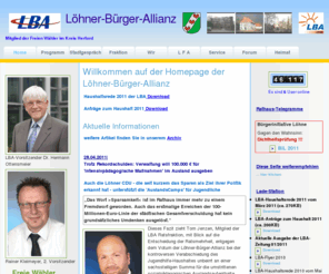 buerger-allianz.info: Löhner-Bürger-Allianz
Die Löhner-Bürger-Allianz LBA: auf diesen Seiten finden Sie alles rund um die neue politische Kraft in Löhne