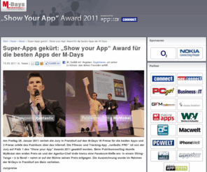 showyourapp.com: Super-Apps gekürt: „Show your App“ Award für die besten Apps der M-Days - Show Your App | appstar.tv
<p>
	<img src="http://showyourapp.com/uploads/article/appstar-mdays-award.jpg" alt="" /></p>
<p>
	<strong>Am Freitag 28. Januar 2011 verlieh die Jury in Frankfu