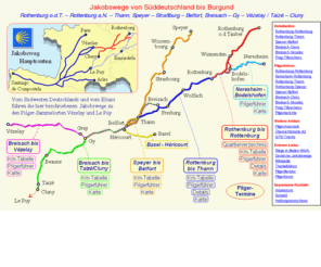 occa.de: Vom Südwesten Deutschlands und vom Elsass führen die hier beschriebenen  Jakobswege zu den Pilger-Sammelorten Vezélay und Le Puy
Pilger finden hier vielfältige Informationen: Karten, Bilder, Kilometertabellen, Wegbeschreibungen, die passenden Pilgerführer und ein Quartierverzeichnis