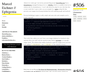 ephigenia.de: Marcel Eichner // Ephigenia - Professionelle PHP und Web-Entwicklung
Privates Blog und Portfolio von Marcel Eichner, professionelle PHP und Webentwicklung