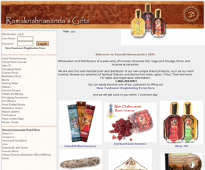 ramakrishnanandasgifts.com: Home  - Ramakrishnananda's Gifts Wholesale Incense, Oils, Herbal Resin incense, Smudge, Sage, Statues and soaps
 Wholesale Incense, Oils, Herbal Resin, Smudge, sage, resin incense, Statues, gifts, and soaps. 