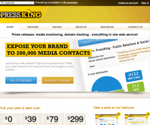 pressking.com: Press releases, media monitoring, domain tracking - PressKing
Press release distribution, media monitoring, domain tracking, social network management - manage your online public relations with PressKing