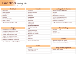 siddha-yoga.net: Acharya Chandrahas Sharma- Siddha Yoga, Prabhuji Ramlalji & Chandramohanji 
Maharaj
yoga,hinduism, meditation, samadhi and shaktipat mysteries,siddha-yoga, tantra, vedanta,shaktipat,astrology,Kundalini,ayurveda, Prof.C.H. Sharma