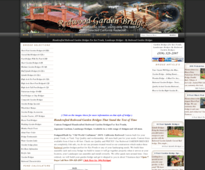 redwoodgardenbridges.com: Handcrafted Redwood Garden Bridges for Koi Ponds, Landscape Bridges-By Redwood Garden Bridges
Custom Designed Redwood Garden Bridges For Koi Ponds, Japanese Gardens, Landscape Bridges. Available in a wide range of designs and all sizes. 