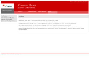 viscomatch.com: Clariant Pigments & Additives - Domain Forwarding
Clariant's Division Pigments & Additives - Our products are used in many different application areas such as coatings, plastics, printing inks, cosmetics and polishes, just to name a few.
