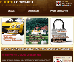 duluthlocksmiths.com: Duluth Locksmiths - Your locksmith in Duluth, GA - Duluth GA Locksmith Services
Duluth Locksmith is your one-stop locksmith in Duluth with a quick 15 minute response time and 24/7 service. Contact Duluth Locksmith for your locksmith and security needs. Call 770-872-4387