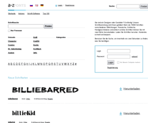 azfonts.de: Schriften von A bis Z! Schriften kostenlos Herunterladen!
Auf unserer Website befinden sich mehr als 100 000 Schriften. Hier können Sie Schriften kostenlos Herunterladen.