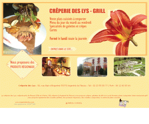 creperiedeslys.com: creperie rennes ille et vilaine creperie argentre du plessis crepe galette grill plat a emporter 35
creperie rennes ille et vilaine creperie des lys argentre du plessis crepe galette grill plat a emporter 35 restaurant viande grillee produits regionaux salade galette ble noir froment plat cuisine  