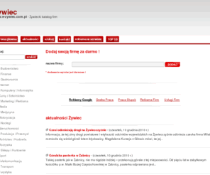 e-zywiec.com.pl: Żywiecki Katalog firm - reklama i promocja miasta Żywiec, firmy, praca, prace, budownictwo, finanse, internet, reklama, marketing, motoryzacja, rolnictwo, hurtownie, puby, turystyka, gastronomia, rozrywka, noclegi, nieruchomosci, sport, transport
Żywiecki Katalog firm - w którym znajdziesz prace, budownictwo, finanse, internet, reklama, marketing, motoryzacja, rolnictwo, hurtownie, puby, turystyka, gastronomia, rozrywka, noclegi, nieruchomosci, sport, transport, praca