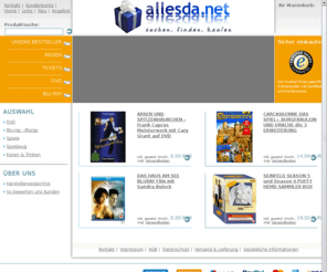 alesda.net: allesDa.net die besten Filme, Spiele und  mehr
allesda.net der  Online Shop für Bluray und Dvd Filme, Konsolen  Spiele, Haushaltswaren und Geschenkartikel sowie andere nützliche Sachen.
