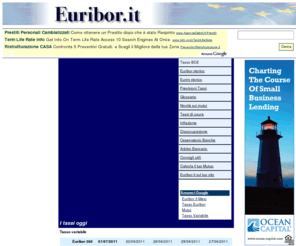 euribor.it: Euribor.it - I tassi oggi
I tassi di riferimento dei mutui sempre aggiornati - euribor 1 mese, 3 mesi, 6 mesi - euribor storico dal 1 gennaio 1999 a oggi - eurirs 5 anni, 10 anni, 15 anni, 20 anni, 25 anni, 30 anni.