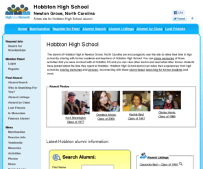 hobbtonhighschool.org: Hobbton High School
Hobbton High School is a high school website for Hobbton alumni. Hobbton High provides school news, reunion and graduation information, alumni listings and more for former students and faculty of Hobbton High in Newton Grove, North Carolina