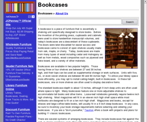 bookcases.us: Bookcases - Bookcase Sizes and Book Storage Arrangements
Learn about bookcase construction and bookshelf arrangements. Browse bookcase manufacturers and compare specifications on a wide range of bookcases and bookshelves for home and office.