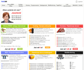 mediasoft.com.pl: MediaSoft - Nysa - Strony WWW, Serwery wirtualne, Serwery, Hosting, Pozycjonowanie stron, Domeny, Rejestracja domen, Strony internetowe
MediaSoft Nysa oferuje: strony WWW, strony internetowe, serwery wirtualne, serwery, hosting, domeny, rejestracja domen, pozycjonowanie stron, pozycjonowanie, rejestracja stron w katalogach, ręczne katalogowanie stron, zwiększanie PageRank, WebMonitoring.