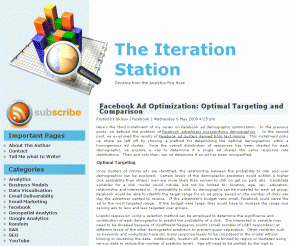iterationstation.com: The Iteration Station
A blog for Web Analytics, Google Analytics, Website Optimization, SEO, E Commerce, Search Engine Marketing, and Usability