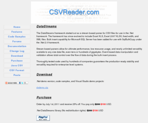 csvreader.com: C# ETL
Read, write, and bulk insert common file formats like CSV, XLS, and XML from C# and VB.Net.