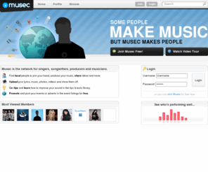 musec.net: Like Music? Make Music? Join Musec.net!
Musec is the social network for singers, songwriters, producers, djs, musicians, lyricists and listeners to create and share! Join your group, band, or soloist today for free!