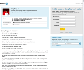 chingping.com: Ching Ping Lee  | LinkedIn
View Ching Ping Lee's professional profile on LinkedIn.  LinkedIn is the world's largest business network, helping professionals like Ching Ping Lee discover inside connections to recommended job candidates, industry experts, and business partners.