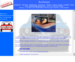 bosscreen.co.uk: www.bosscreen.com
Triumph Stag Wind Deflector, Sidescreens, Radio Kit and Accessories BosScreen Boscreen
