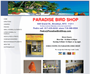 birdsforsalebrooklynnyc.com: Canaries Finches Parrots Birds for Sale in Brooklyn New York
Bird Shop Quality Exotic Birds-Finches,Canaries,Parrots,Call Pedro 917-435-0232