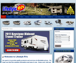 lifestylervs.com: Lifestyle RVs | Kansas City Missouri RV Dealer | Keystone RV | Montana, Laredo, Passport, Raptor >  Home
Lifestyle RVs, Kansas City Missouri RV Dealer, proudly carries Keystone RV fifth wheels, travel trailers and toy haulers including Montana, Laredo, Passport, Raptor and more