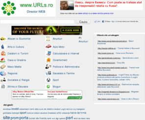 urls.ro: Director - situri romanesti de calitate organizate pe categorii - cautari, linkuri si legaturi utile
Director cu situri romanesti de calitate. Inscrieti-va situl, pentru a va creste numarul de vizitatori. Se transfera ranking-ul. Cautari, linkuri si legaturi utile