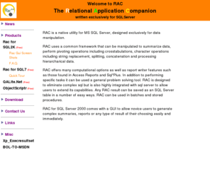 rac4sql.net: Relational Application Companion for SQLServer
Relational Application Companion for SqlServer.  Only known way to do crosstab queries with SQL Server.