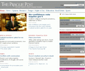 praguepost.com: The Prague Post
The Prague Post is the only English-language newspaper in the Czech Republic. The web site brings stories from our weekly print addition, along with additional features like daily news updates, streaming news from across Europe and interactive reader forums.