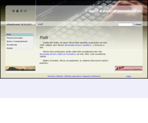 audit-pk.sk: audit a daňové poradenstvo - Profil
CMSimple is a simple content management system for smart maintainance of small commercial or private sites. It is simple - small - smart!