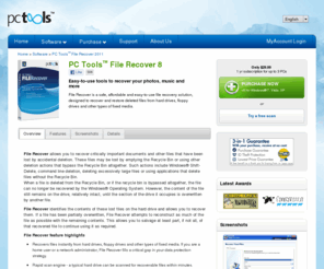 filesalvage.com: File Recover | Deleted Files Recovery, Restore Files
Recover lost or deleted files quickly with File Recover by PC Tools. File Recover is a safe, affordable and easy-to-use file recovery solution, designed to recover and restore lost or deleted files from hard drives, floppy drives and other types of fixed media.