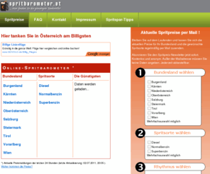 preischecken.com: spritbarometer.at : Hier finden Sie die günstigste Tankstelle!
spritbarometer.at - Hier finden Sie die günstigste Tankstelle! Verschaffen Sie sich einen schnellen Überblick über die günstigsten Tankstellen.