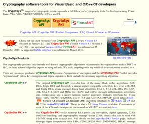 cryptosys.info: CryptoSys cryptography software tools for Visual Basic and C/C  /C# developers
CryptoSys cryptography software tools for Visual Basic and C/C  /C# developers
