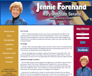 jennieforehand.com: Senator Jennie Forehand Homepage
Website for Maryland State Senator Jennie Forehand, District 17, Montgomery County Maryland