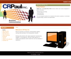 crpaul.com: Welcome to the Frontpage
CR Paul is a business–to–business communications agency serving clients primarily in the transportation industry.