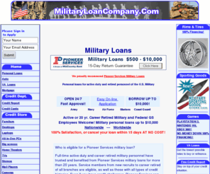 militaryloancompany.com: Military Loans - Military Loan Company
Military Loans for active or retired personnel. Apply online for personal Military Loans, debt consolidation or computer financing with same day approval and easy terms by allotment