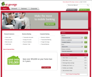 stgeorge.com.au: St.George Bank - Personal Banking  | Business & Corporate Banking
St.George Bank offers personal, business and corporate banking as well as wealth management solutions. The bank where Big Enough and Small Enough meet.