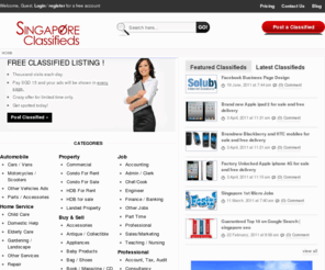 singaporeclassifieds.org: Singapore Classifieds - Singapore Online Classifieds, Singapore Free Classifieds Advertisements
Place Ads and Pictures in Singapore Classifieds, Singapore Online Classifieds, Singapore FREE Classified Advertisements