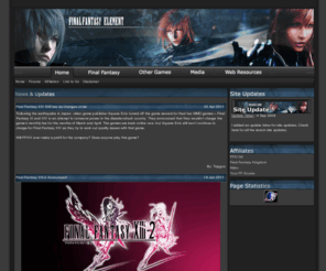 ffelement.com: FF Element - Final Fantasy XIII, FF Versus XIII, Game Trailers, Media, and much more!
Final Fantasy Element features Final Fantasy XIII trailers and up to date Square Enix news. We are the site that brings you hundreds of pages of content for every Final Fantasy. Hundreds of screen shots, iamges, MP3's, MIDI's and other media you can think of.