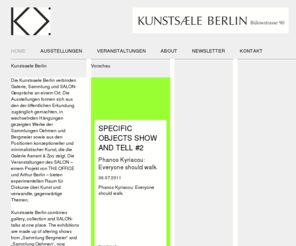 kunstsaele.org: Home • Kunstsaele Berlin | Bülowstrasse 90
Die Kunstsaele Berlin verbinden Galerie, Sammlung und Kulturprojekte an einem Ort. Neben den wechselnden Ausstellungen der Sammlungen Oehmen und Bergmeier, zeigt die Galerie Aanant und Zoo Positionen konzeptioneller und minimalistischer Kunst. Das Kuratorenbüro The Office setzt mit Veranstaltungen zeitgenössischer Kultur den diskursiven Rahmen.