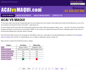 acaivsmaqui.com: ACAI VS MAQUI - ACAI BERRY VS MAQUI BERRY
he acai Berry fruit, a small, round, black-purple fruit is about 1 inch in diameter, kind of like a grape and grows on a very tall tree. Two crops of fruit are pare grown per year. The Acai berry fruit has a single large seed that takes up a lot of the berry. The skin of a ripe berry is a deep purple color, or green, depending on the kind of acai that it is.