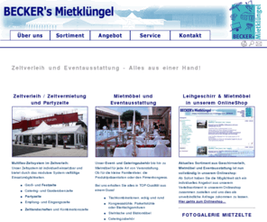 beckersmietkluengel.com: Beckers Mietklüngel - Zeltverleih, Zeltvermietung, Partyzelte und Eventausstattung in Köln und NRW
Beckers Mietklüngel - Zeltverleih, Zeltvermietung, Partyzelte und Eventausstattung in Köln und NRW